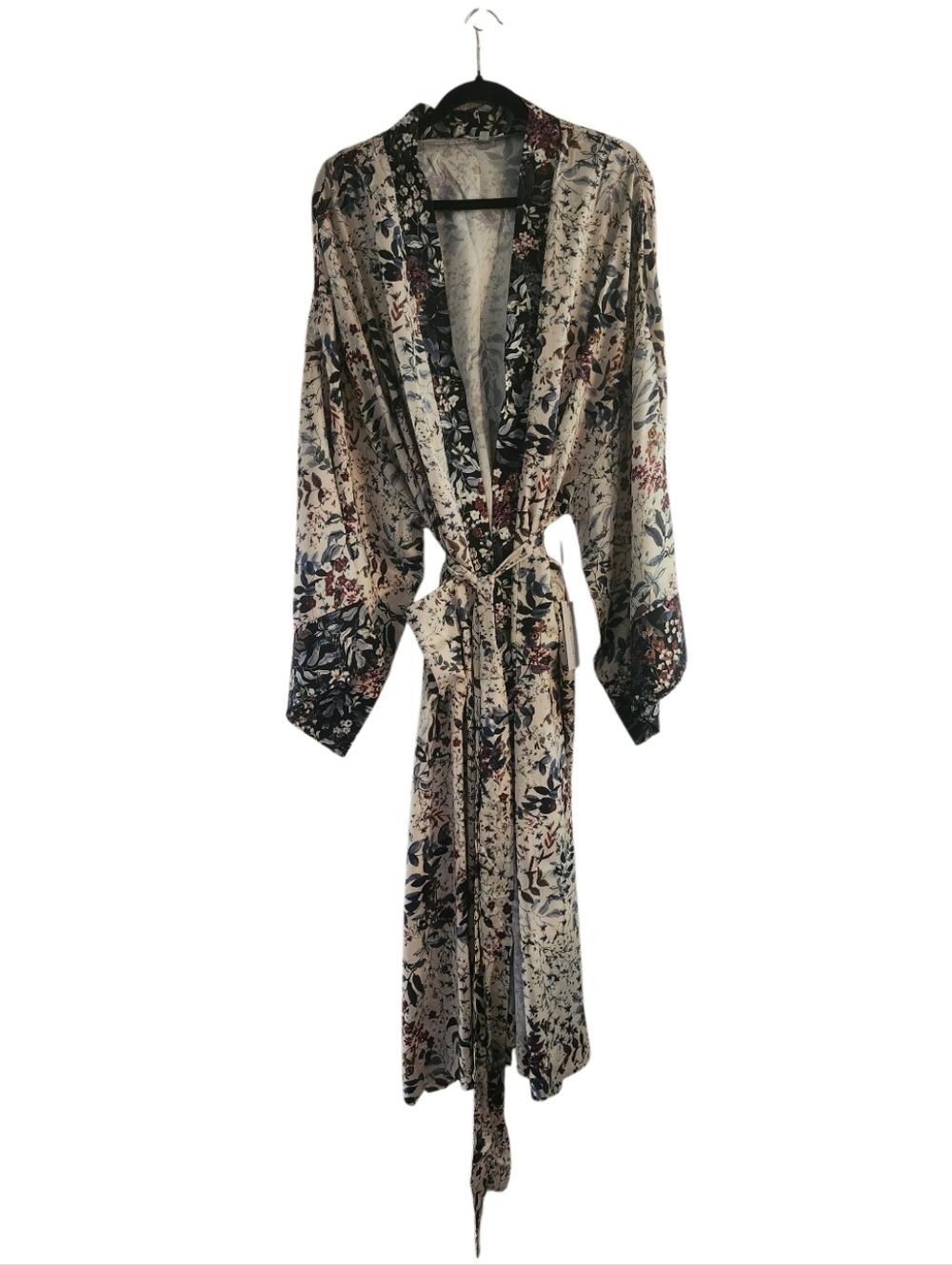 NWT Rosevelvet "Silky Feel🥰 Floral Kimono Robe w/Tie🎀 &Pockets🤗" Blk🖤Crm🍦3X